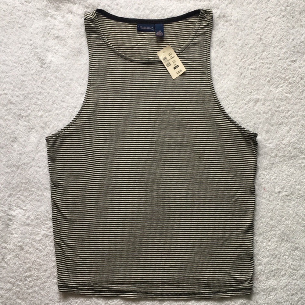 Aeropostale Women Pinstripe Black White Tank Top L